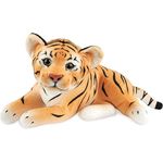 BRUBAKER Tiger Kuscheltier - 30 cm Stofftier - Baby Plüschtier Raubkatze Liegend - Kinder Plüsch Spielzeug - Braun