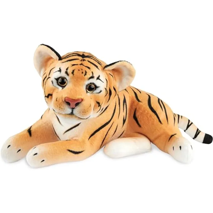 BRUBAKER Tiger Kuscheltier - 30 cm Stofftier - Baby Plüschtier Raubkatze Liegend - Kinder Plüsch Spielzeug - Braun
