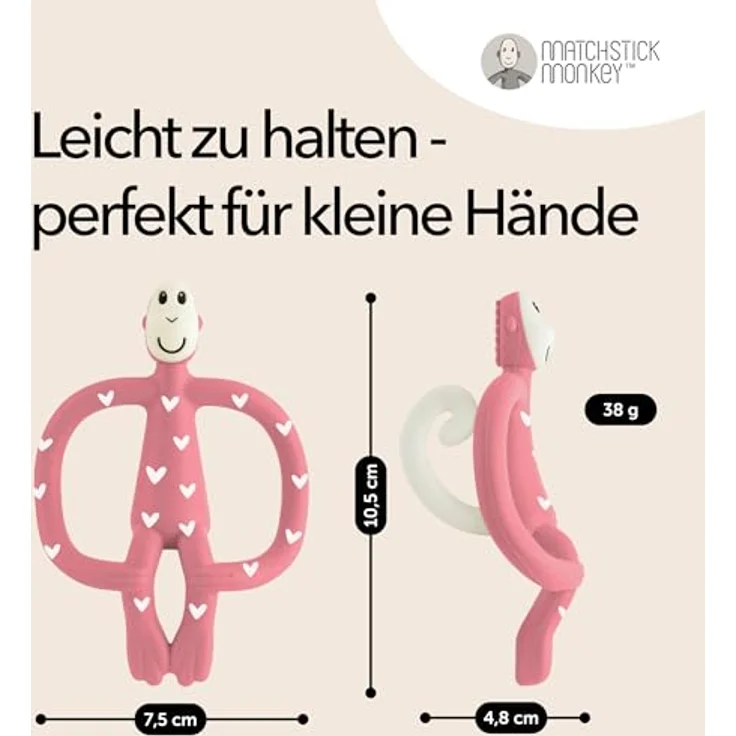 Matchstick Monkey Love Hearts, Silikon-Beißring mit ergonomischen Armen und Struktur-Noppen, ab 3 Monaten – Bild 5
