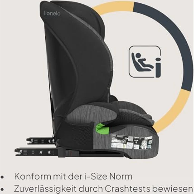 lionelo Autokindersitz LEVI FIX I-SIZE, i-Size konform, für Kinder von 76 bis 150 cm, mit Isofix und TopTether, 10-fach verstellbare Kopfstütze, Dri-Seat-Technologie, abnehmbarer Bezug – Bild 2