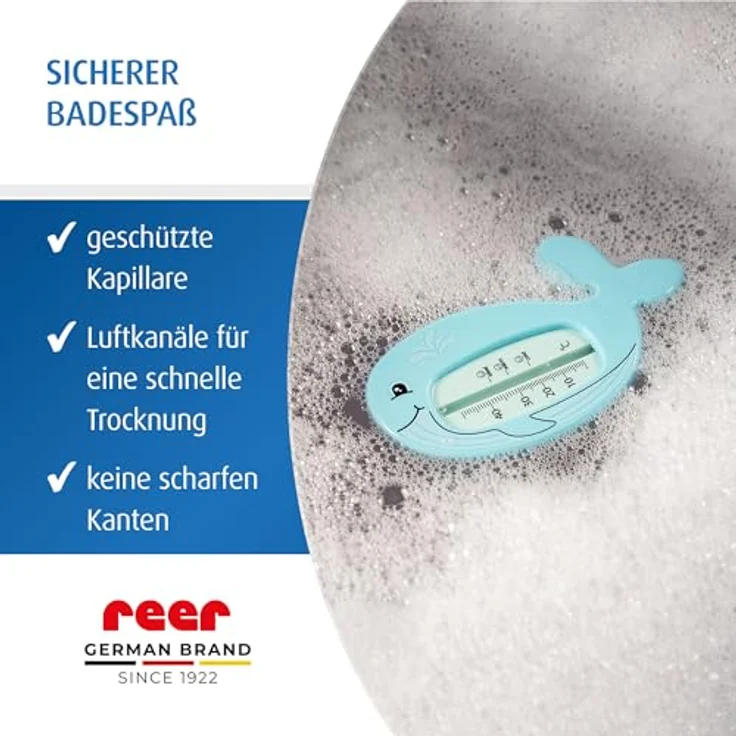 Reer Badethermometer MyHappyBath Wal, Temperaturmessgerät mit Hygienefunktion, blau – Bild 5