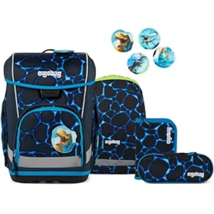 ergobag cubo Light Set, ergonomischer Schulranzen, extra leicht mit Hüftgurt, 6-teilig, 860 g, inkl. Turnbeutel und Kletties, aus 100% recycelten Materialien – Bild 1