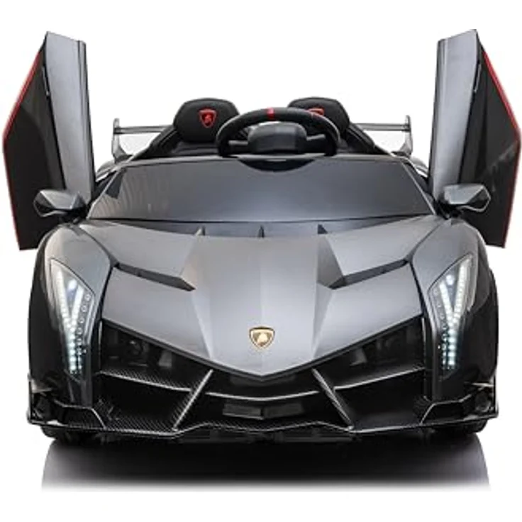 FINOOS Kinderauto Lambo Veneno 24V Elektroauto für Kinder 2-Sitzer, 4X4 Gummireifen, Ledersitz, mit 2,4 GHz Fernbedienung (Grau) – Bild 4