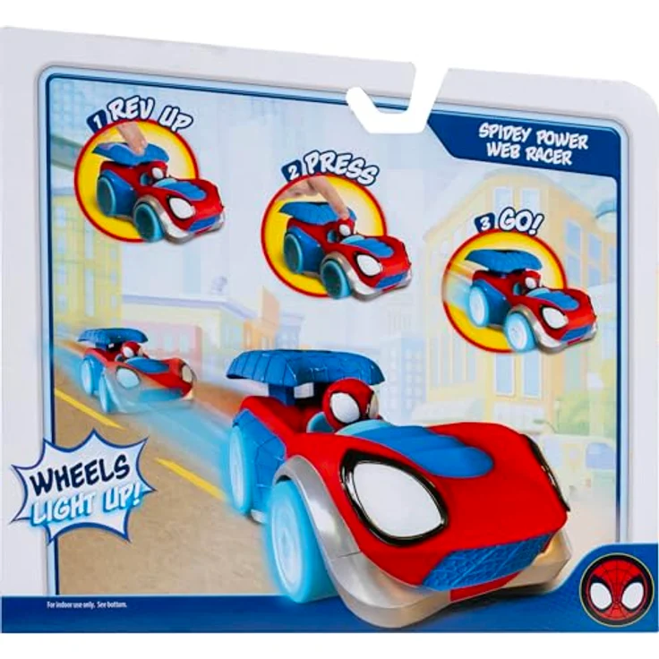 Spidey and His Amazing Friends Spidey Power Web Racer, Fahrzeug mit herunterdrückbarem Spoiler, Spidey-Kopf-Launcher und leuchtenden Rädern für actionreiche Rennen – Bild 5