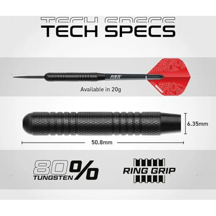 WINMAU Blade 360 Triple Core Carbon Dartscheibe Set, professionelle Steeldart mit zwei 19 g Darts, schwarzen und roten Flights, Checkout Karte und Zubehör – Bild 4