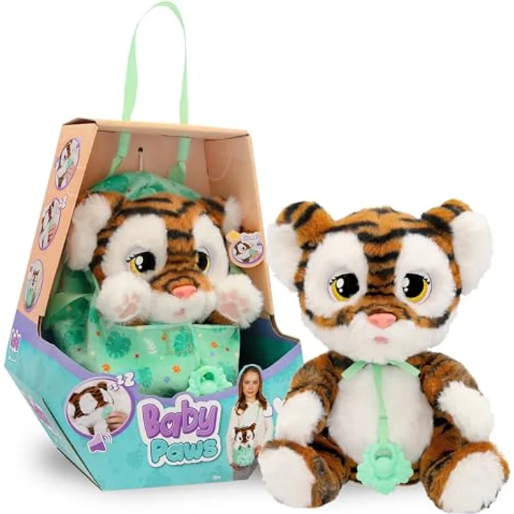 BABY PAWS Baby Paws Tiger, interaktives Kuscheltier mit Schlaffunktion und Tragetasche, 24 cm hoch – Bild 1