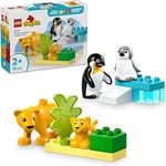 LEGO DUPLO 10442, Wildtierfamilien Pinguine und Löwen, 10-teiliges Lernspielzeug für Kleinkinder ab 2 Jahren, Maße: 22cm x 13cm x 7cm