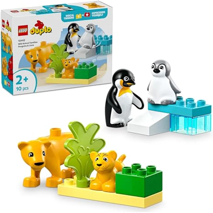 LEGO DUPLO 10442, Wildtierfamilien Pinguine und Löwen, 10-teiliges Lernspielzeug für Kleinkinder ab 2 Jahren, Maße: 22cm x 13cm x 7cm – Bild 1