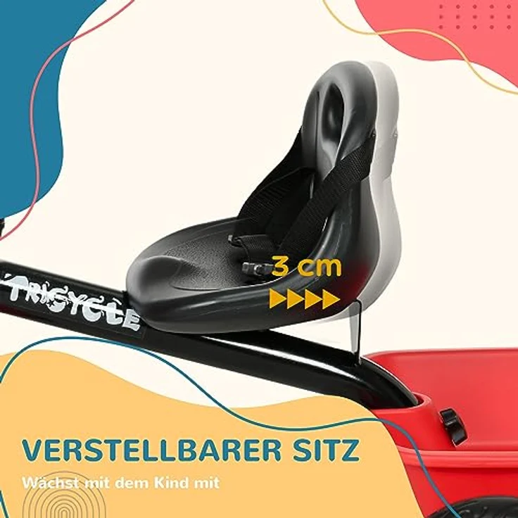 AIYAPLAY Kinderdreirad mit Beckengurt und Fahrradkorb, für Kinder 2-5 Jahre, Rot – Bild 4