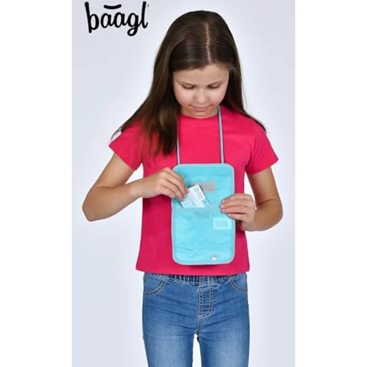 Baagl Brustbeutel Kinder - Geldbörse für Jungen und Mädchen, Mini Portemonnaie mit Münzfach, Delfin Design, 14,5 x 8,5 cm, strapazierfähiges Polyester – Bild 5