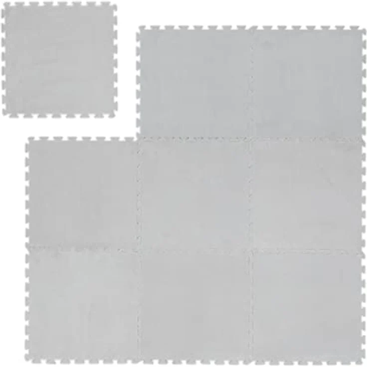 Relaxdays Puzzleteppich flauschig, 9 Bodenschutzmatten je 30x30 cm, EVA & Polyester, grau – Bild 1
