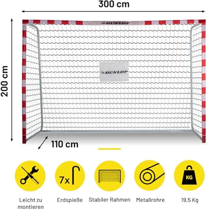 Dunlop Fußballtor 300 x 200 x 110 cm, Metall Fußball Tor für Garten und Innen, Weiß/Rot, geeignet für Kinder und Erwachsene, einfache Montage – Bild 2