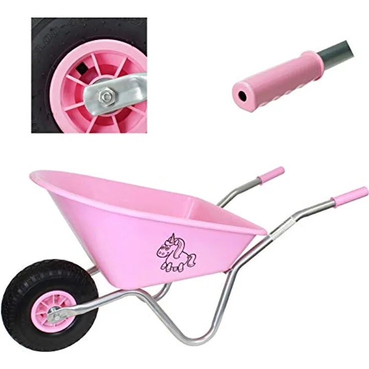 Kinderschubkarre Schiebkarre Metallschubkarre Gartenkarre Diverse Motive Lokomotive Feuerwehr Prinzessin Drache Einhorn (Einhorn | rosa)