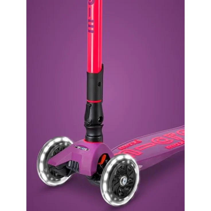 Micro Kinderroller Maxi Micro, klappbar mit LED-Rädern, lila pink neon – Bild 9
