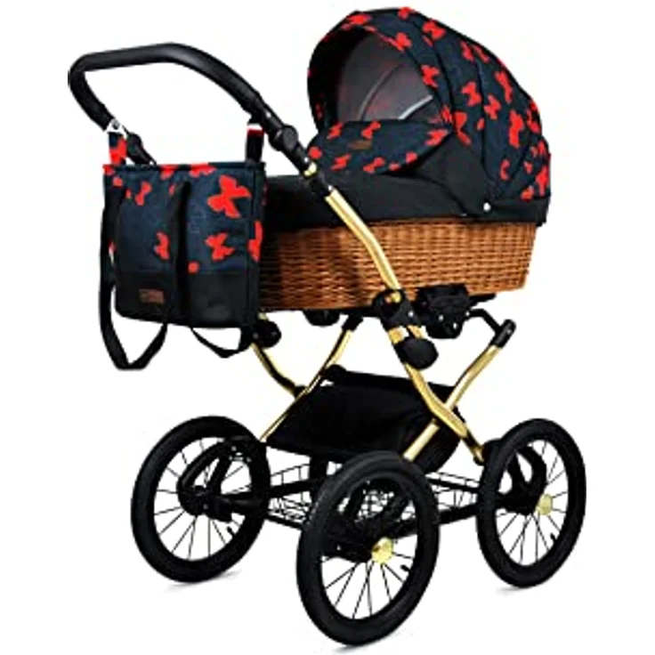 Babylux ALU 2in1 Kinderwagen für Kleinkinder – Neugeborenen Kinderwagen – Max. 15kg – Red Bow Gold Frame, verstellbare Rückenlehne und Fußstütze, lichtechte Stoffe, Fünf-Punkt-Sicherheitsgurte – Bild 2