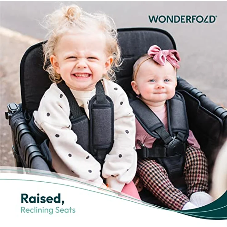 WONDERFOLD W4 Elite Quad Stroller Wagon, Volcanic Black - 4 Face-to-Face Seats, 5-Point Harnesses, Adjustable Push Handle, Removable UV-Protection Canopy – Bild 4
