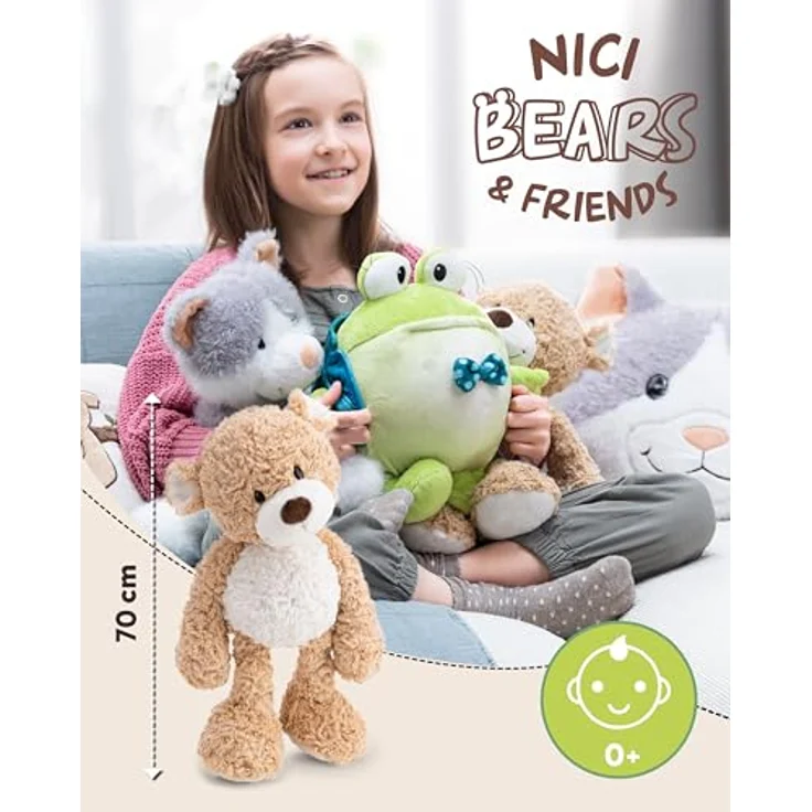 NICI Kuscheltier Bär Finni, 70 cm karamellfarbener Plüschteddybär mit weißem Bauch – Bild 2