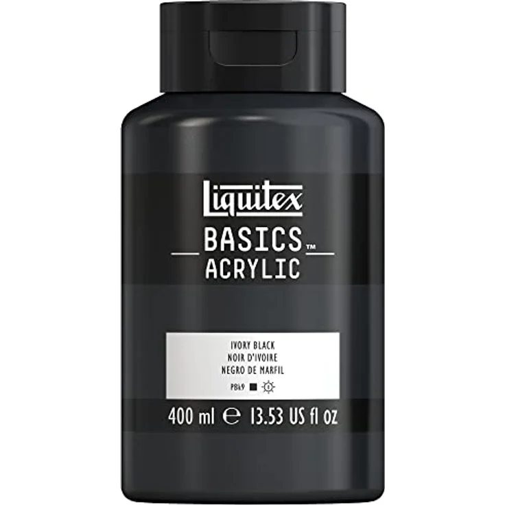 Liquitex Basics Acrylfarbe 400ml, monopigmentiert, lichtecht, mittlere Viskosität, seidenglänzend - Elfenbeinschwarz – Bild 1