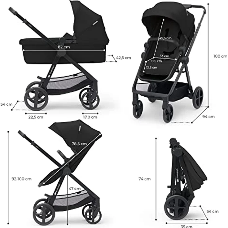 KinderKraft Newly 3in1 Mink Pro, Kombikinderwagen in Moonlight Grey mit einfachem Klappsystem und verstellbaren Elementen – Bild 11