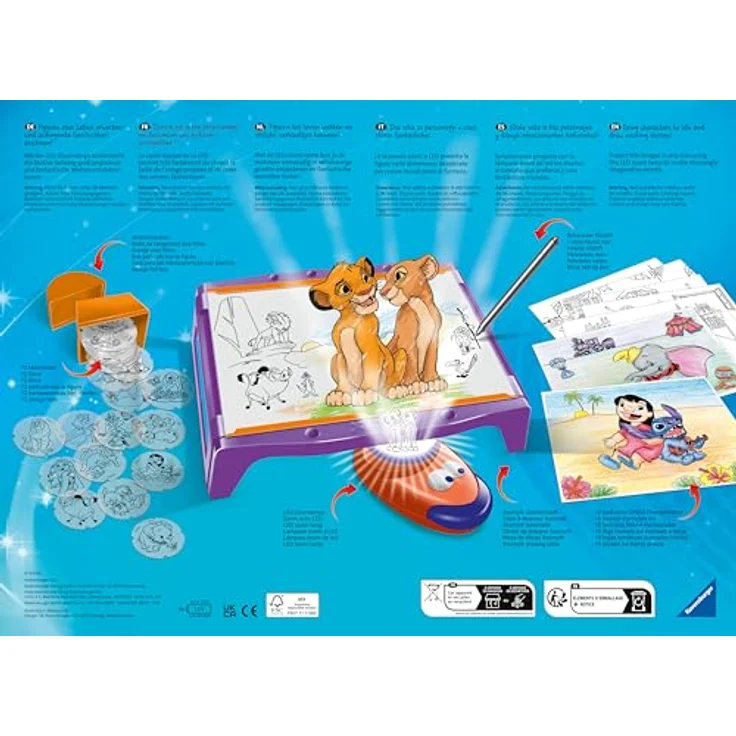 Ravensburger Xoomy Maxi Disney Classics und Prinzessinnen, Malvorlagen-Set mit XXL Lichttisch, LED-Zoomlampe, 72 Motivfolien und 10 Themenblättern, ab 6 Jahren – Bild 7