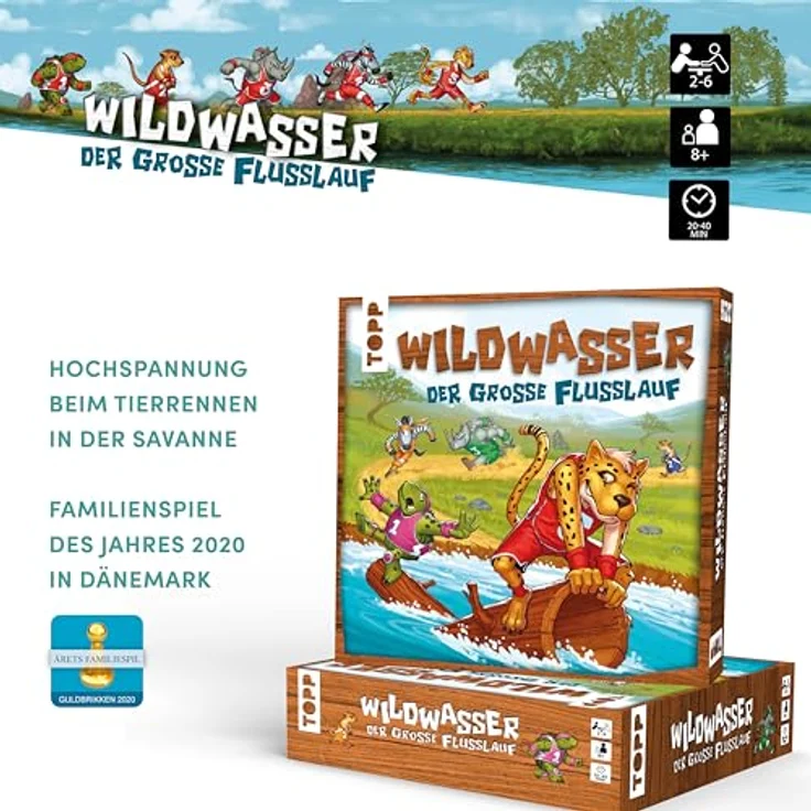 TOPP Wildwasser – Der große Flusslauf, Wettlaufspiel für 2–6 Personen, ab 8 Jahren, 20–40 Minuten Spielzeit, ausgezeichnet als Familienspiel des Jahres 2020 in Dänemark – Bild 2