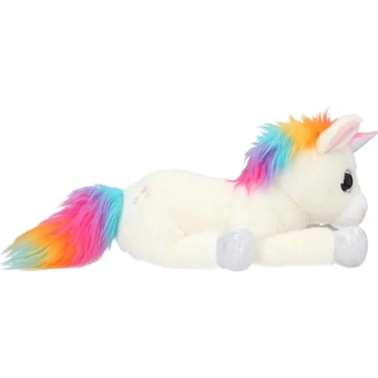 Depesche Ylvi Kuscheltier Einhorn, liegend in Weiß mit bunter Regenbogen-Mähne und silbernen Akzenten, ca. 30 cm Plüschfigur – Bild 4