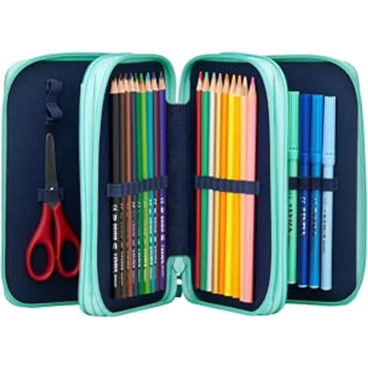 ergobag Maxi Mäppchen Set 40-Teilig, Lyra Bunt- und Filzstifte, Kleingeld Fach, Lineal, Schere ZauBärwelt - Mint - Federmäppchen mit umfassender Ausstattung – Bild 4