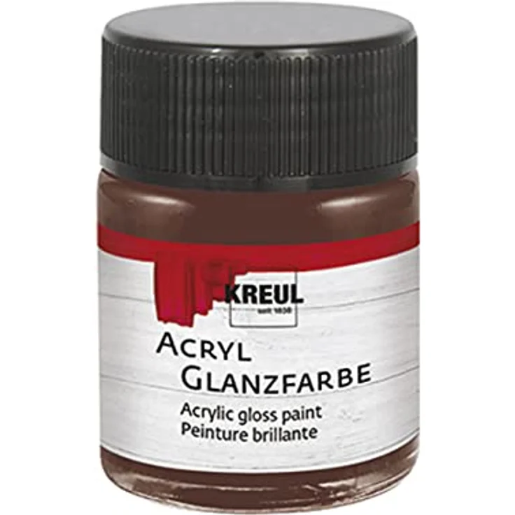 KREUL 79511 Acryl Glanzfarbe, 50 ml dunkelbraun, glänzend, schnelltrocknend, auf Wasserbasis, speichelecht & deckend für Holz, Papier, Glas und mehr – Bild 1