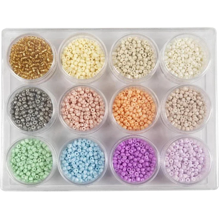 Creativ Company Rocaille Seed Beads, Pastellfarben, 12 x 17g, Größe 8/0, Durchmesser 3 mm, für Schmuckanfertigung