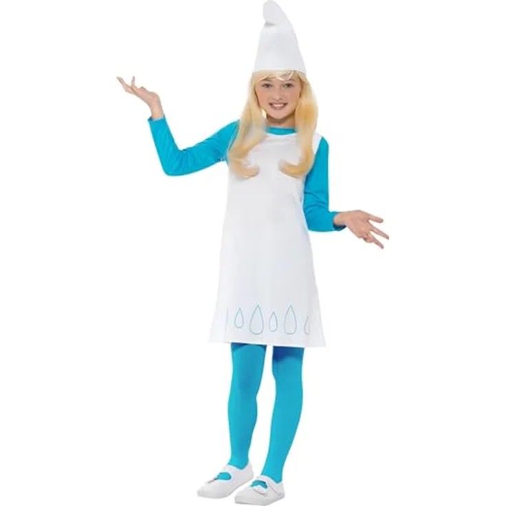 Funidelia Schlumpfine Kostüm für Mädchen The Smurfs, Größe 7-9 Jahre, Blaues Zeichentrickfilm Kostüm