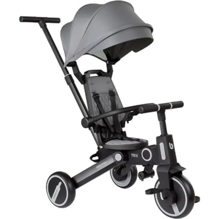 Kikkaboo Tricycle Trix 3 in 1, Dreirad mit Schiebegriff, faltbarem Sonnendach und 360 Grad drehbarem Sitz, grau – Bild 3