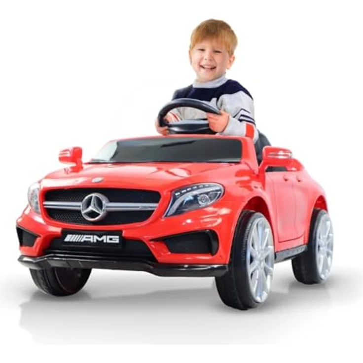 Mobiclinic® Kids Elektroauto für Kinder Mercedes Benz AMG GLA45 12V Turbo Motor 30W MP3+USB+SD+AUX Fernbedienung Bis zu 3 km/h LED Licht Sicherheitsgurt +3 Jahre, Silber – Bild 1