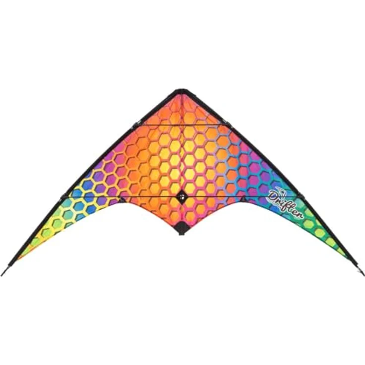 HQ HIGH QUALITY DESIGN Ecoline - Drifter Lenkdrachen Zweileiner, 80x160cm, inkl. 40kp Polyesterschnüre 2x30m auf Spulen, 2-5 Beaufort (Rainbow Mesh) – Bild 1