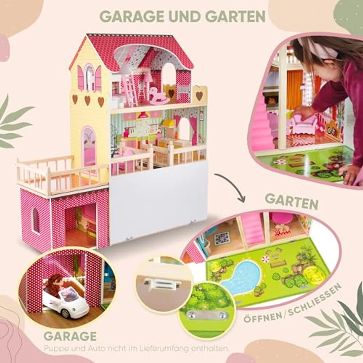 Kinderplay Dolls & Strollers Puppenhaus Puppenhaus Holz Gross, Puppenvilla - Barbie Traumvilla – Bild 7