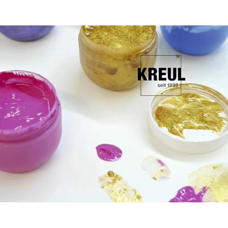 KREUL MUCKI Königskinder Fingerfarben, 6 x 50 ml in Weiß, Feenstaub-Rosa, Pink, Violett, Blau und Goldschatz – Bild 4