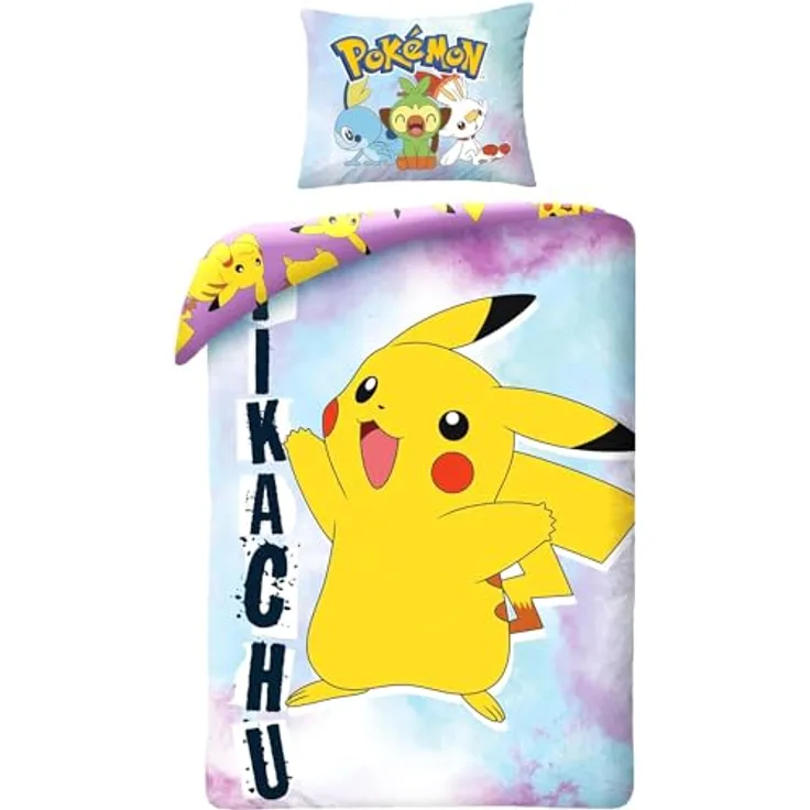 Halantex Bettwäsche Pokemon Pikachu, 100 % Baumwolle, Einzelbett, POK650-65, gelb