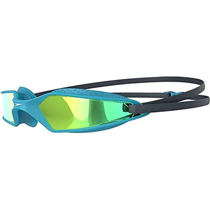 Speedo Unisex Kinder Hydropulse Mirror Junior Schwimmbrille, Marineblau/Blau Bay/Gold Gelb, Einheitsgröße