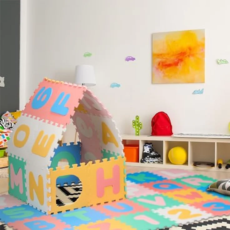 Relaxdays Puzzlematte ABC und Zahlen, 36 Teile, Spielmatte Kinder, BPA-frei, Schaumstoff, bunt – Bild 2