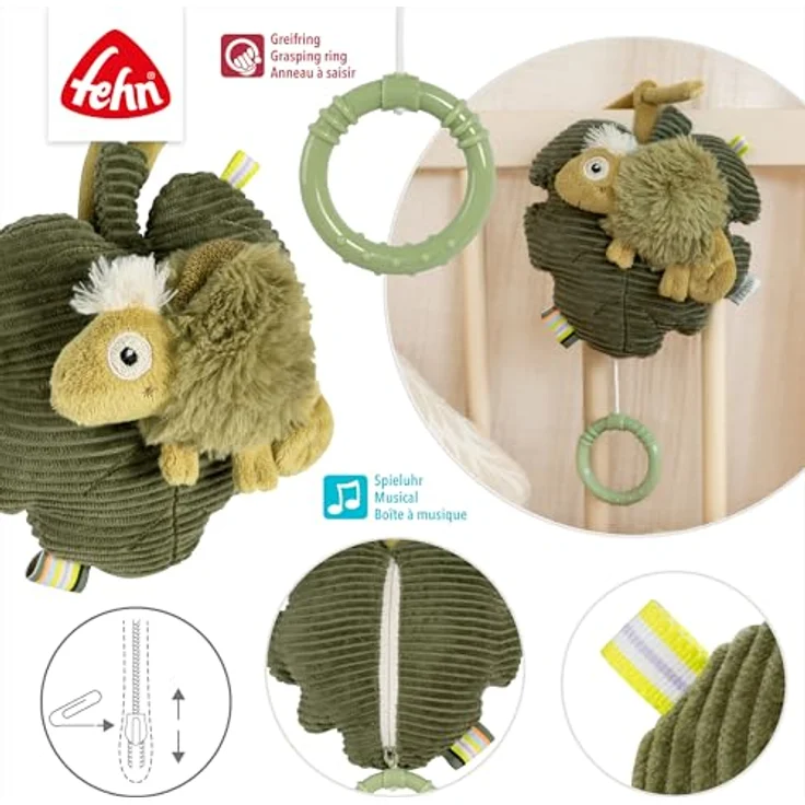 Fehn Spieluhr Chamäleon, Kuscheltier & Einschlafhilfe für Babys mit Melodie "Schlafe mein Prinzchen", waschbar bei 30°C, 15 cm – Bild 4