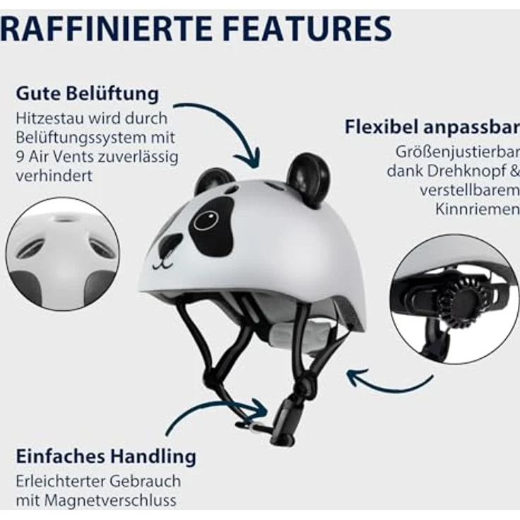 HUDORA Kinderhelm Pandy - Sicherer Kinder-Fahrradhelm XS mit süßem Panda-Motiv - Komfortabel belüftet & mit In-Mould-Bauweise - Ideal für Mädchen & Jungen - Optimal für Laufrad, Scooter & Fahrrad – Bild 3