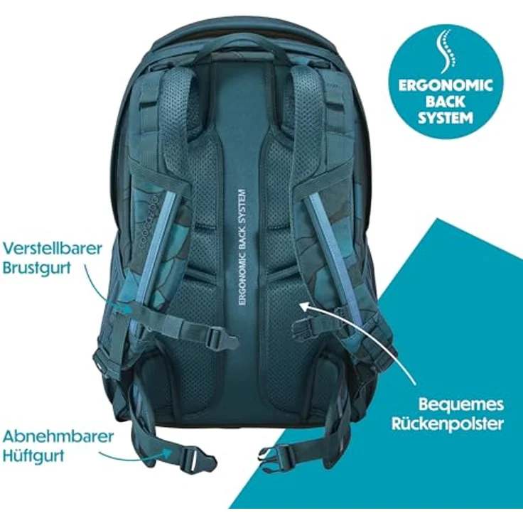 Coocazoo EVERY „Christal Waves“, ergonomischer Schulrucksack in Blau, höhenverstellbar mit Brustgurt & Hüftgurt, 30L Volumen, reflektierende Elemente, für ab der 3. Klasse – Bild 4
