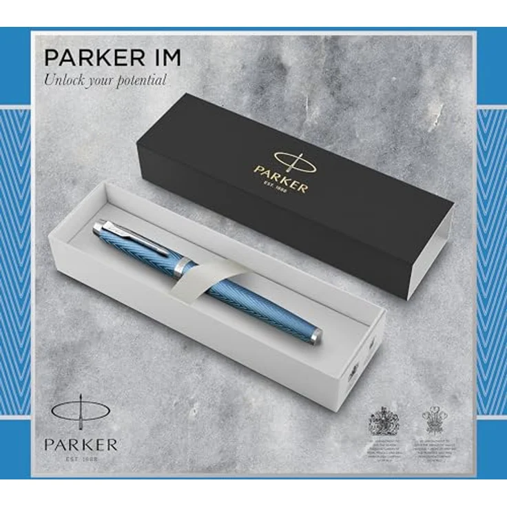 Parker IM Premium Füllfederhalter, eleganter Schreibstift mit blau-grauem, metallic lackierten Gehäuse und Edelstahlfeder – Bild 2