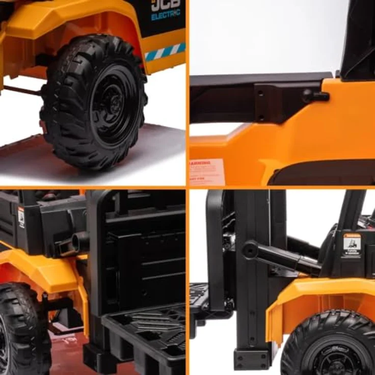 JCB Gabelstapler für Kinder 12V, elektro mit Fernbedienung, gelb, geeignet für 2 bis 6 Jahre, Soft-Start-Funktion, Tragfähigkeit 35 kg, inklusive Palette und Funktionalität – Bild 4