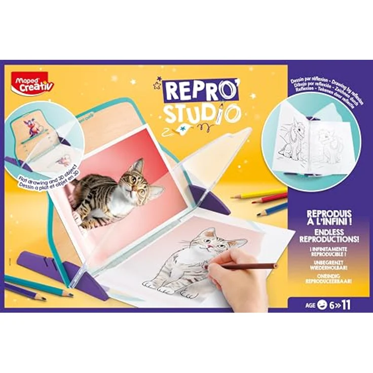 Maped CREATIV REPRO STUDIO Pausch-Set, magisches Reproduktions- und Zeichen-Set für Kinder, inkl. 12 Buntstifte STRONG MINI, Bleistift & Radierer, für 2D & 3D Objekte, ab 6 Jahren – Bild 2