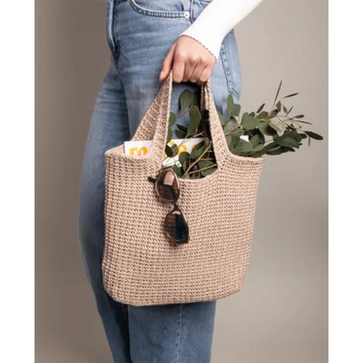 Rayher Recycling Garn mit Goldfaden, Ø4mm Häkelwolle aus 67% recycelter Baumwolle, 250g, 58m Länge – Bild 2