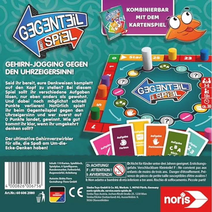 Noris Gegenteil Spiel - verrücktes Konzentrationsspiel für Kinder und Erwachsene, kombinierbar mit Kartenspiel, ab 10 Jahre – Bild 2