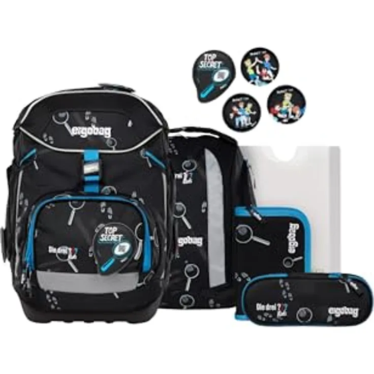 ergobag pack Set, ergonomischer Schulrucksack flexibel 6-teilig, für 1. Klasse, wasserdicht, individuell gestaltbar, größenverstellbar