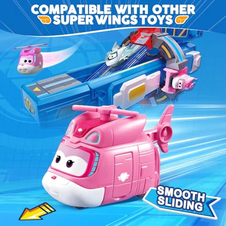 Super Wings Super Wing Transformer Spielzeug Dizzy, 2 in 1 Action Figur, 5 cm großes Flugzeug-Roboter-Spielzeug für Jungen und Mädchen ab 3 Jahren, rosa – Bild 3