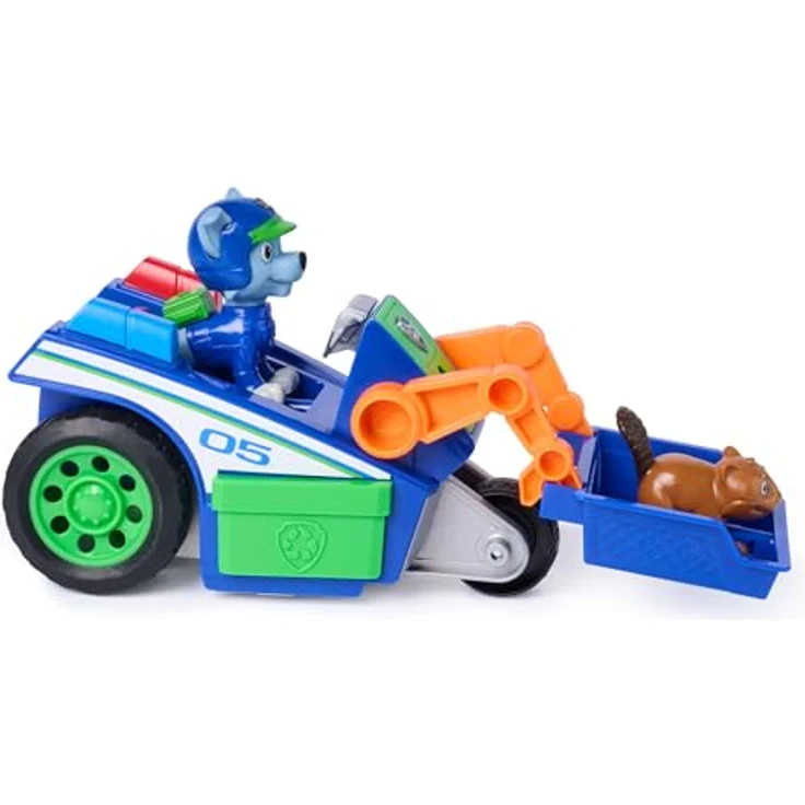 Paw Patrol PAW Search & Rescue Vehicle Rocky, Rückziehfahrzeug-Set mit 15 cm Auto und 2 Figuren, inkl. Rocky in Rescue-Uniform und Eichhörnchenfigur, für Kinder ab 3 Jahren – Bild 5