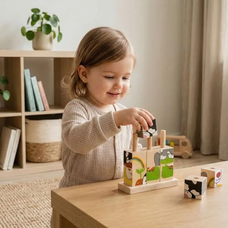 Bigjigs Wooden Block Puzzle Pets, 10-teiliges Holzpuzzle mit Katzen-, Hund-, Hamster- und Kaninchenmotiven, geeignet für Kinder ab 12 Monaten – Bild 7